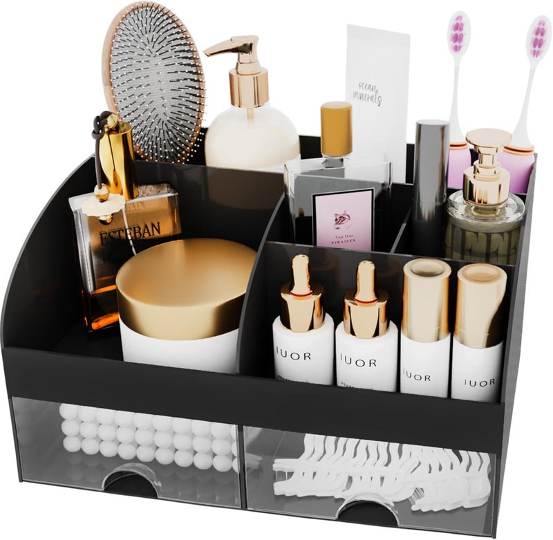 COMFYROOM Makeup Organizer with Drawers, Cosmetic Storage for Dresser Vanity and Bathroom Countertop, Beauty Holder for Lipstick Brush, Skincare Organizer for Vanity, Cosmetic Display Case (Black) - Image 3